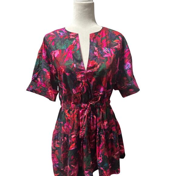 ULLA JOHNSON Nadira Short Sleeve Mini Dress in Hibiscus Size 10 - Picture 4 of 7